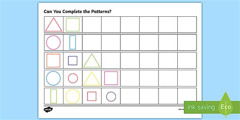 Repeating Pattern Worksheet / Worksheets (Shapes) - Twinkl