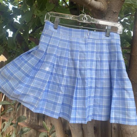 Baby blue plaid skirt No tags but fits like a... - Depop