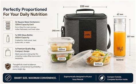 CELLO Glassy Square Lunch Box with Jacket for Office, Transparent | 3 x ...