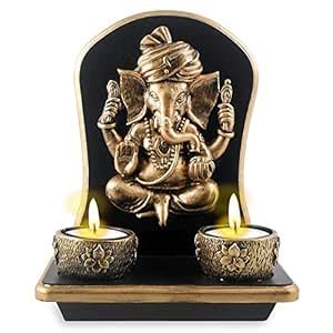 Archies Polyresin Ganesha Candle Holder (Gold, 15 cm x 8.5 cm x 19 cm ...