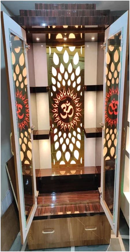 ARTOFINDIA/Om Golden Teak Brown Pooja Door Glass Mandir For Home/Desig ...