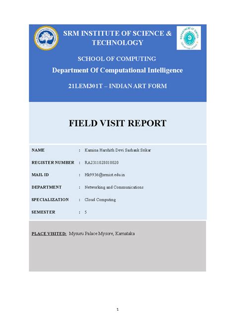 21LEM301T Indian Art Form Field Visit Report: Mysore Palace Insights ...