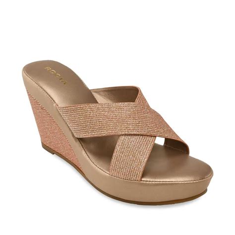 Buy Rocia Champagne Women Shimmery Cross Strap Wedges at Amazon.in