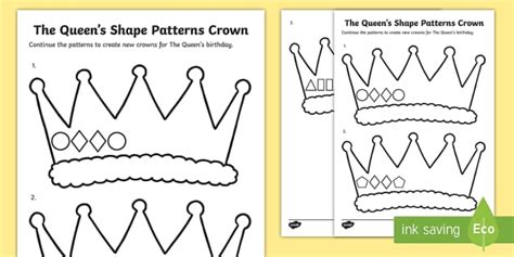 The Queen's Shape Patterns Crown Worksheet / Worksheet
