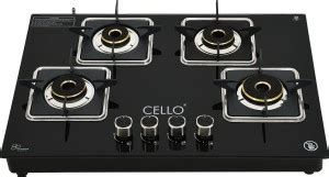 CELLO Platinum 4 Burner Manual Hob Top LPG Gas Stove 8mm Black ...