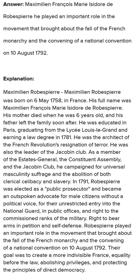 Choose one revolutionary figure (like Napoleon Bonaparte or Maximilien ...