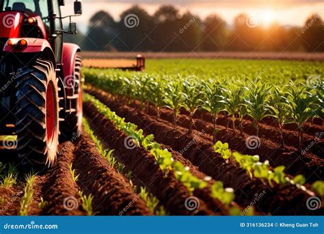 Modern Industrialized Agriculture Using Technology, Agritech Farming of Crops Stock Illustration ...