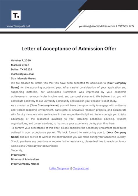 Free Enrollment Letter for School Template to Edit Online