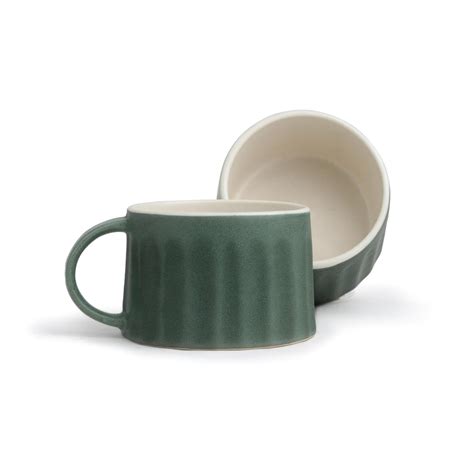 Buy Shay Ceramic Line Cappuccino Cup, Set of 2, Rustic Green, 300ml ...