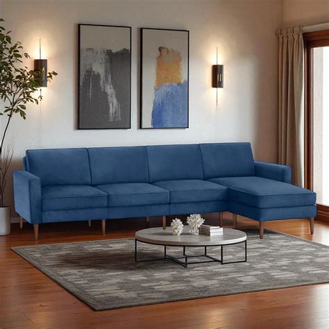 Nismaaya Candace King Size Velvet L Shape Sofa Blue – Nismaaya Decor