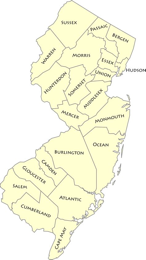 Printable New Jersey County Map