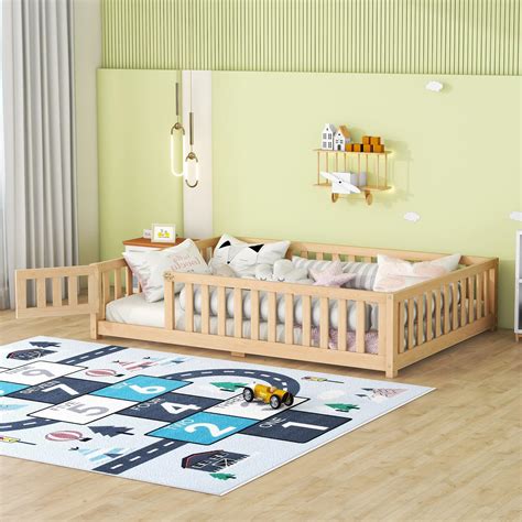 Amazon.com: Full Size Montessori Floor Bed Frame with Safety Fence ...