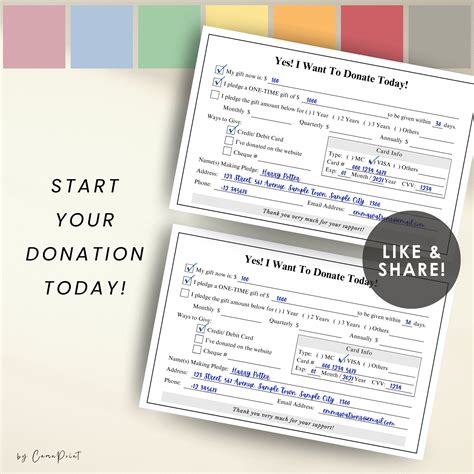 Editable Donation Card Printable Pledge Form, Donation Form, Donation ...