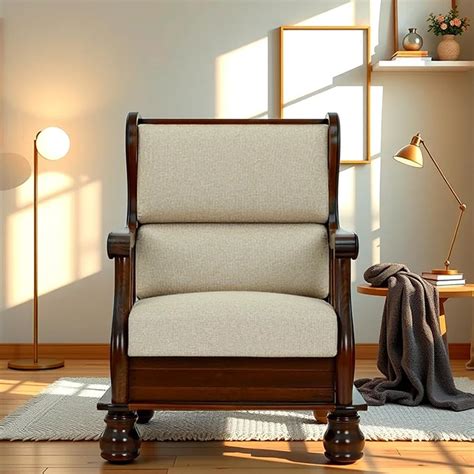 Royaloak Melaka Wooden Single Seater Sofa with Beige Colour Cushion ...