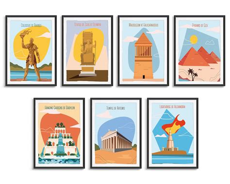 The Seven Wonders of the Ancient World Poster Art 7 Wonders - Etsy India