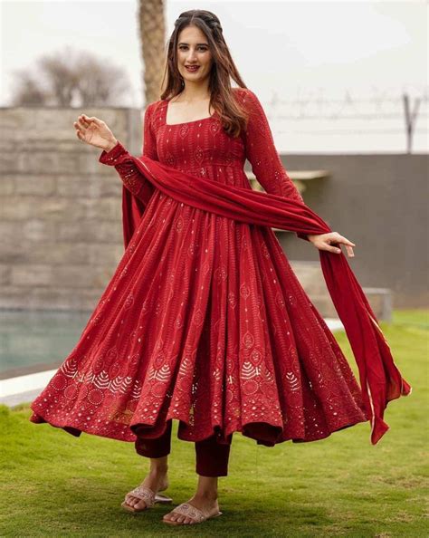 Maroon Embroidered Georgette Suit Set