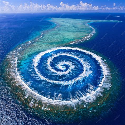 Aerial View of a Spiral Shaped Coral Reef in the Ocean | Premium AI ...