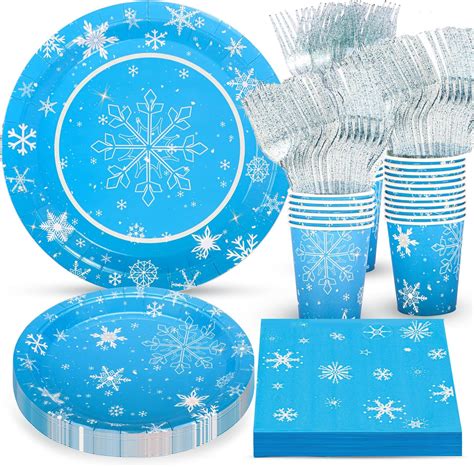 Amazon.com: Winter Snowflake Birthday Party Supplies 96 PCS Christmas ...