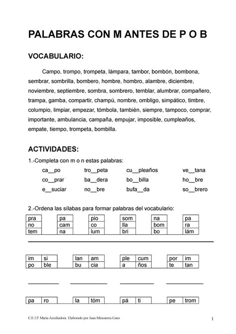 Palabras con m antes de p o b - PALABRAS CON M ANTES DE P O B ...
