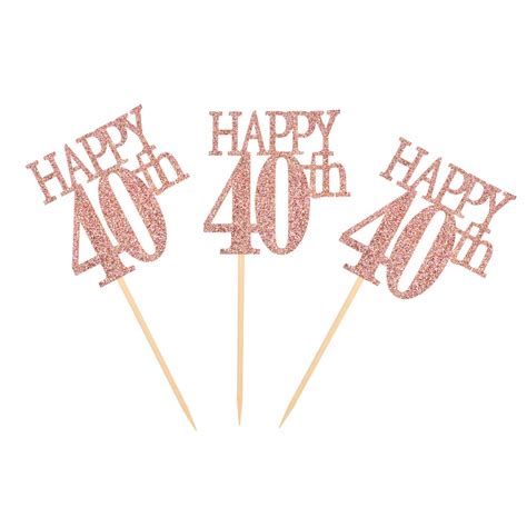 Blumomon 24Pcs 40 Cupcake Toppers Happy 40th Birthday Cake Toppers 40 ...