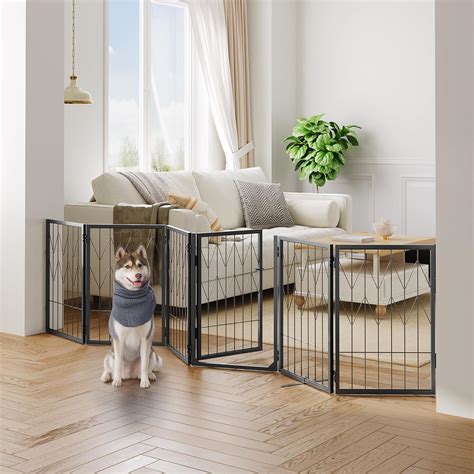 Amazon.com: MAHANCRIS Dog Gate Indoor, 94.4" Wide Freestanding Pet Gate with Door Walk Through ...