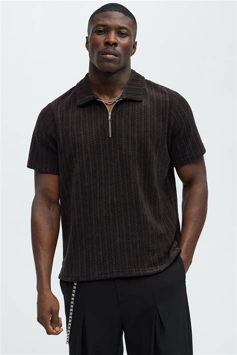 Stripe Texture Quarter Zip Polo Shirt - Chocolate | Fashion Nova