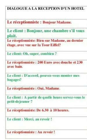 hotel booking conversation between guest and receptionist in French ...