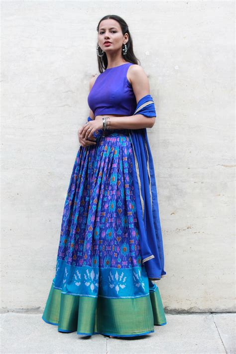 Blue Silk Patola Lehenga Set - Mogra Designs