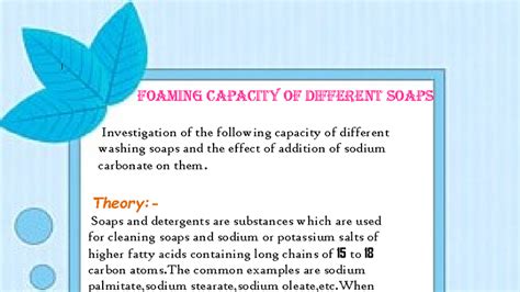Chem Pro 1st: Foaming Capacity of Various Soaps and Na2CO3 Effects ...