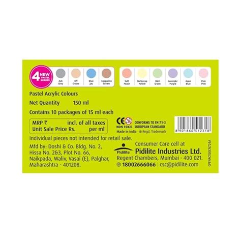 Fevicryl Acrylic Colours Pastel Kit – 10 Soft Pastel Shades -675 ...