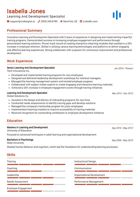 Learning And Development Specialist Resume Example for 2024: Examples ...