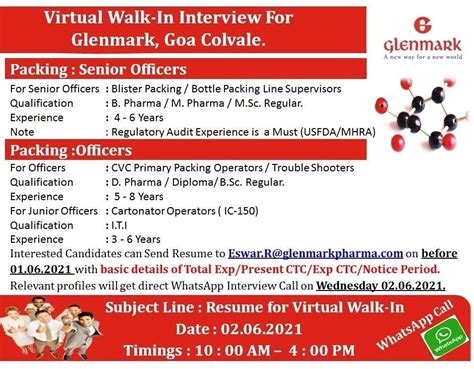 Glenmark Pharmaceutical Goa interview in 2021 june 2th for packing ...