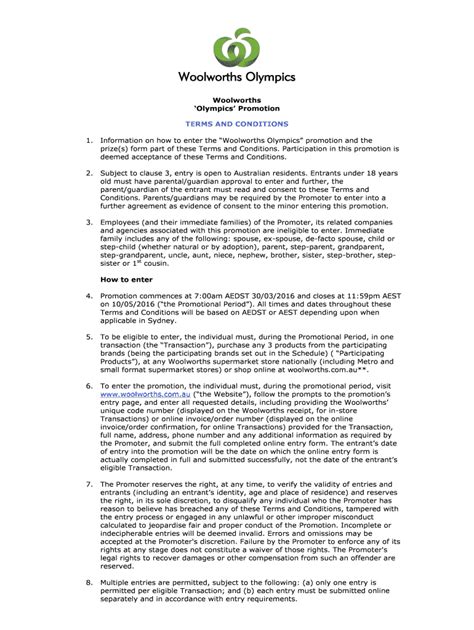 Fillable Online Woolworths Olympics Fax Email Print - pdfFiller