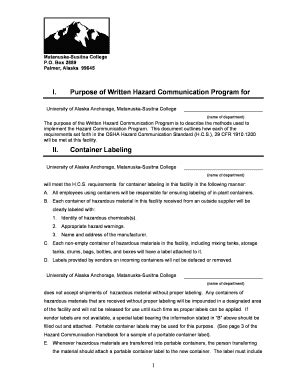 Fillable Online matsu alaska I Purpose of Written Hazard Communication ...