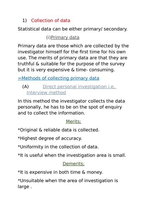 UNIT (10) 1.10 Source OF DATA Primary - Collection of data Statistical ...