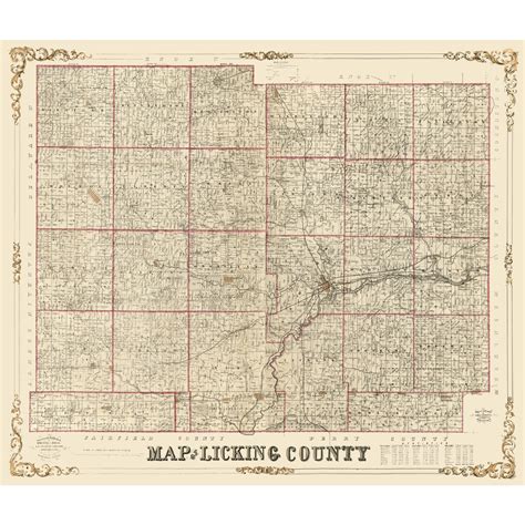 Historic County Map - Licking County Ohio - Roell 1854 - 27.11 x 23 ...