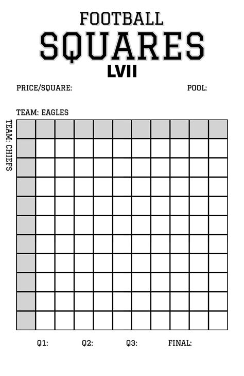 2026 Super Bowl Squares Printable Free | FREE Printables