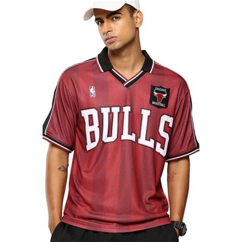 NBA - NBA: Chicago Bulls Vintage Oversized Polo T-shirt 'Maroon' - NBA