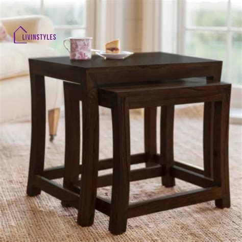 Solid Sheesham Wood Nested Tables In Walnut Finish – LivIn Styles