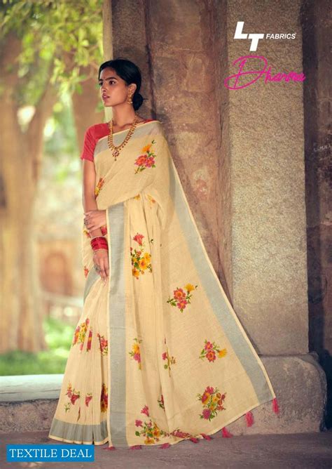 LT Dharma Wholesale Linen Print With Weaving Sequence Sarees ...