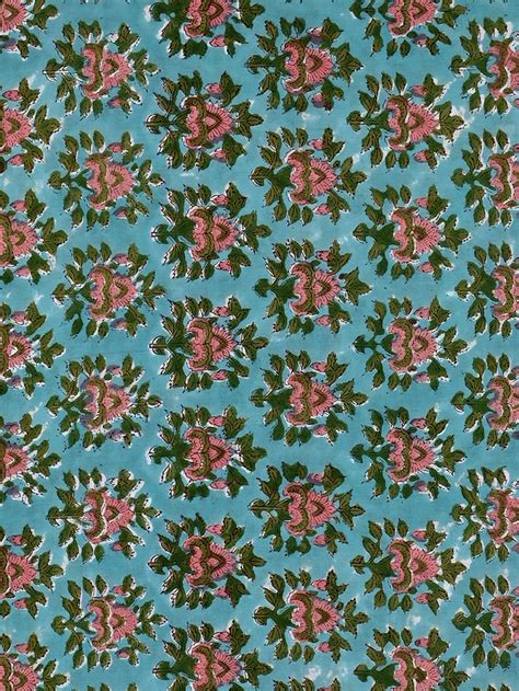 Sea Green Blue Jaipur Leafy Booti Cotton Cambric Sanganeri Rapid Fabric