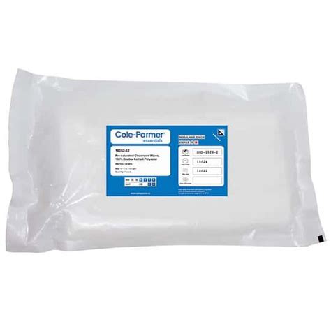 Cole-Parmer Polyester Cleanroom Wipes, 70% IPA 30% DI, 12"x12", 120 gsm ...