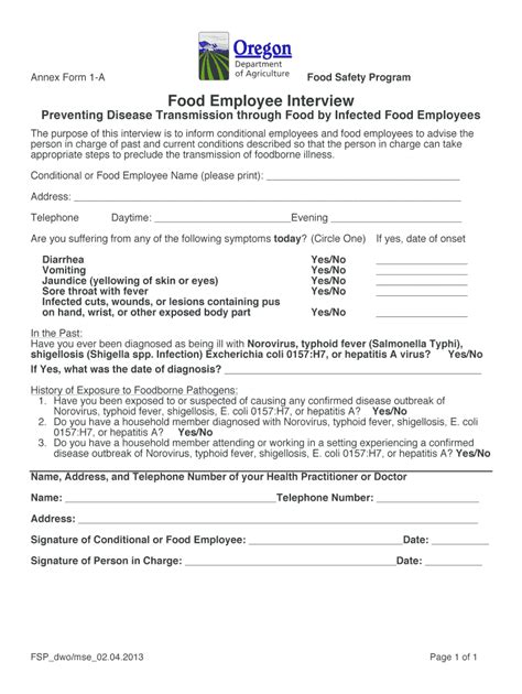 Fillable Online oregon Food Employee Interview form - oregon Fax Email ...