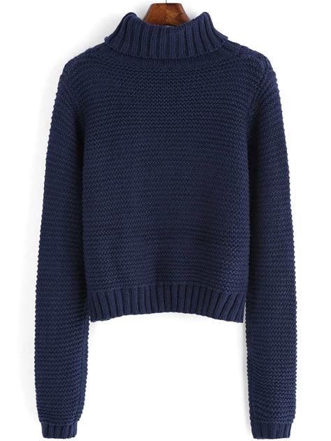 Turtleneck Cable Knit Blue SweaterFor Women-romwe