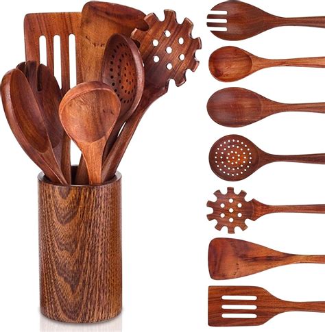 Juego de 4 cucharas de madera antiadherentes, espátulas largas de arroz ...