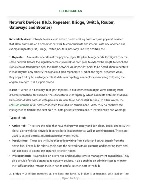 Network Devices (Hub, Repeater, Bridge, Switch, Router, Gateways | PDF ...