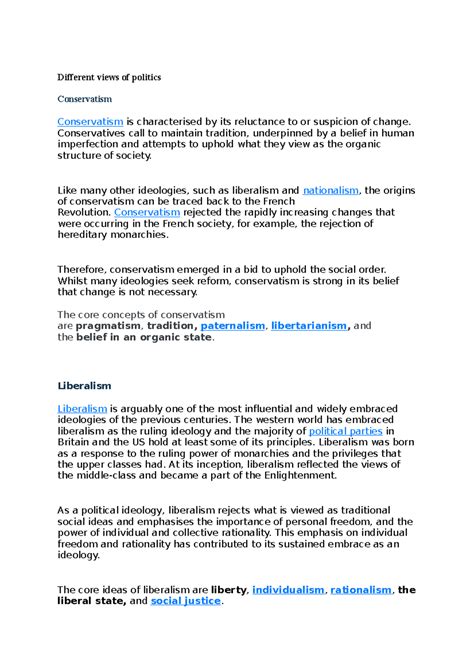 Different views of politics - Different views of politics Conservatism ...
