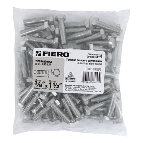TORM-3/8X1-1/2 TORNILLO MÁQUINA GALVANIZADO 3/8 X 1 1/2 FIERO (CAJA C ...