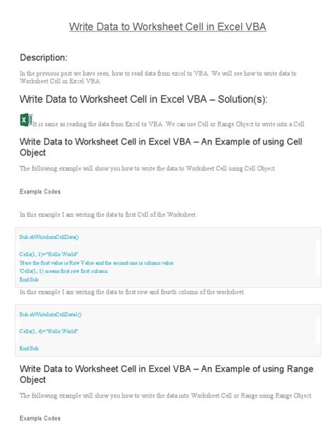 Excel VBA How to Write to a Cell Using Loop 的图像结果