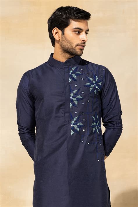 DARK BLUE FLORAL EMBROIDERED KURTA